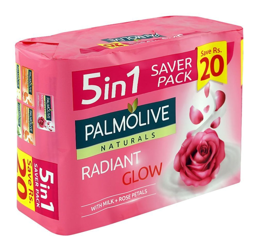 Palmolive Naturals Radiant Glow Milk & Rose Soap, 5 x 130g, 5-In-1 Saver Pack