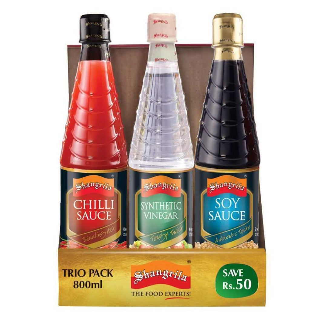 Shangrila Trio Pack, Chilli Sauce + Synthetic Vineger + Soy Sauce, 3x800ml