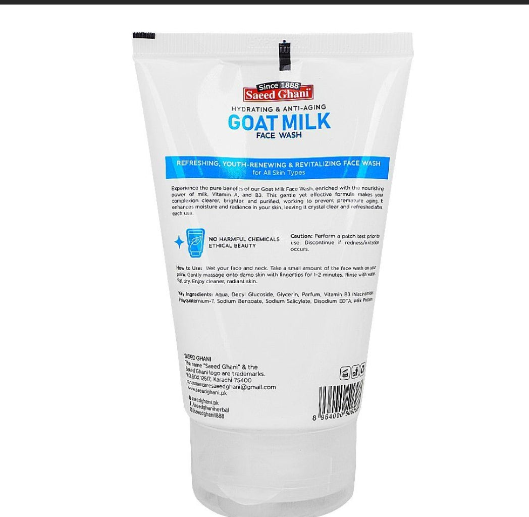 Saeed Ghani Hydrating & Anti-Aging Goat Milk Face Wash, Suitable For All Skin Types, 100ml