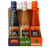 Shangrila Trio Pack, Soy Sauce + Synthetic Vinegar + Chili Sauce, 3x300ml