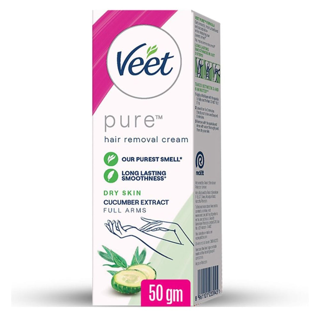 Veet Pure Cucumber Extract Dry Skin Hair Removal Cream, 50ml