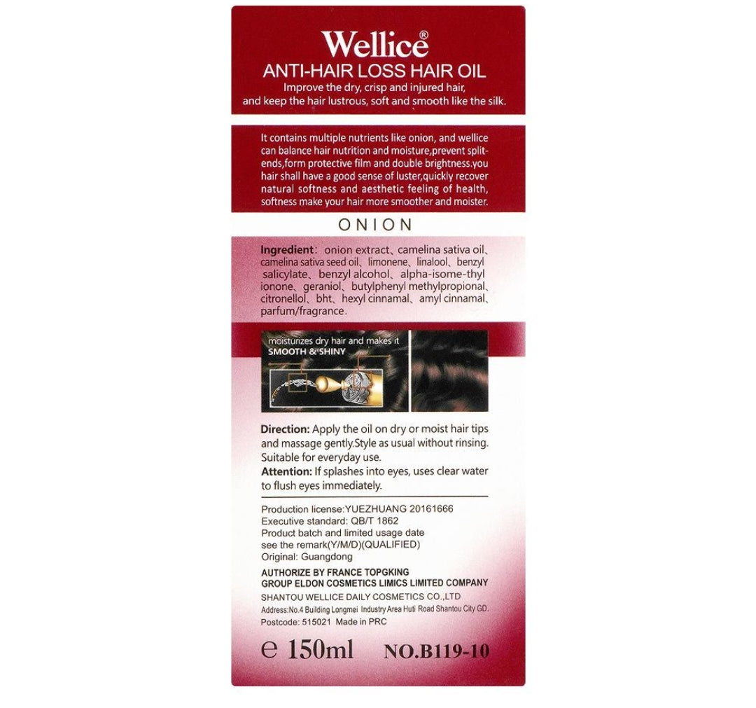 Wellice Onion Anti-Hair Loss Hair Oil, Nourishing & Strengthens, 150ml