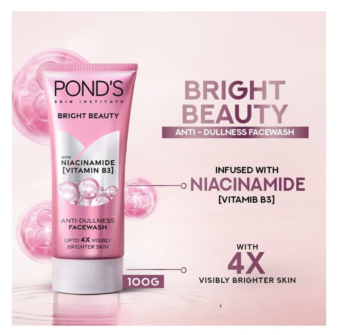 Pond's Bright Beauty Anti-Dullness Face Wash With Niacinamide & Vitamin B3, 100g