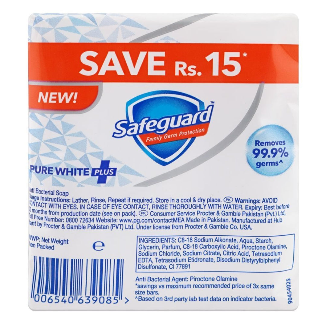 Safe Guard Pure White Plus Soap, 95g Each, 3-Pack