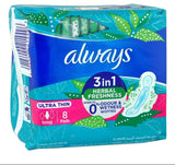 Always 3in1 Herbal Freshness Ultra Thin Long Pads, 8-Pack