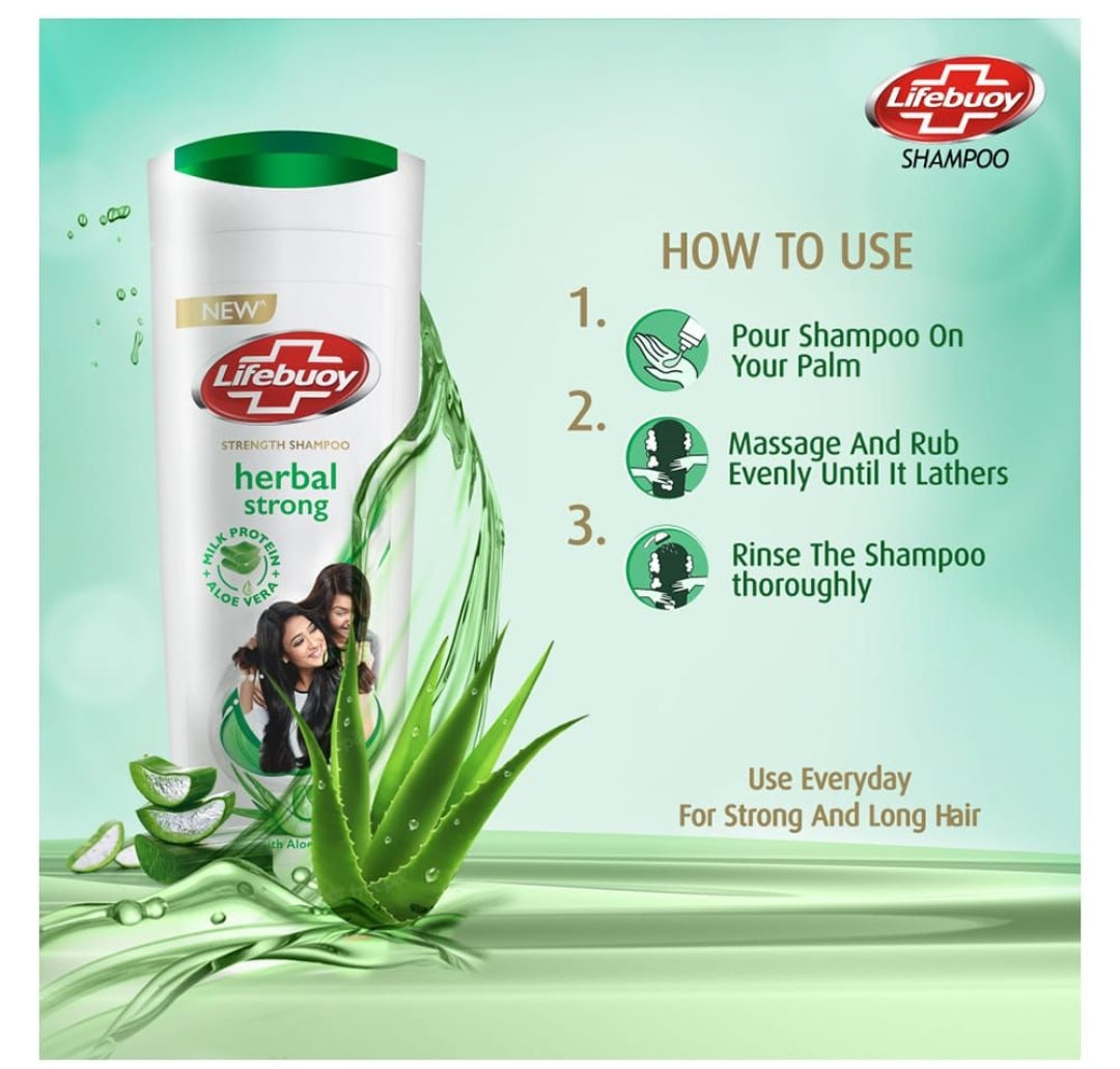 Lifebuoy Herbal Strong Milk Protein + Aloe Vera Strength Shampoo, 650ml