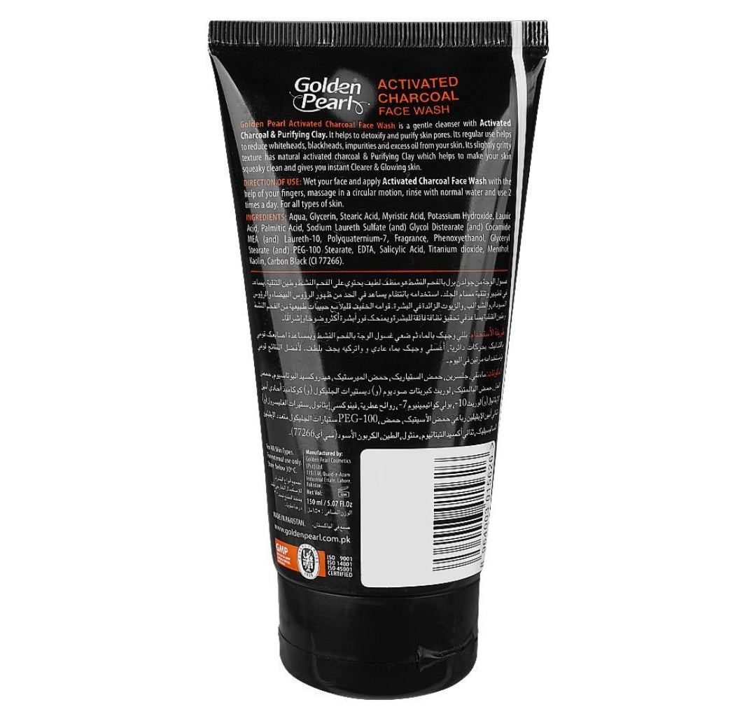 Golden Pearl Activated Charcoal+Purifying Clay Face Wash, Remove Whiteheads & Blackheads, 150ml