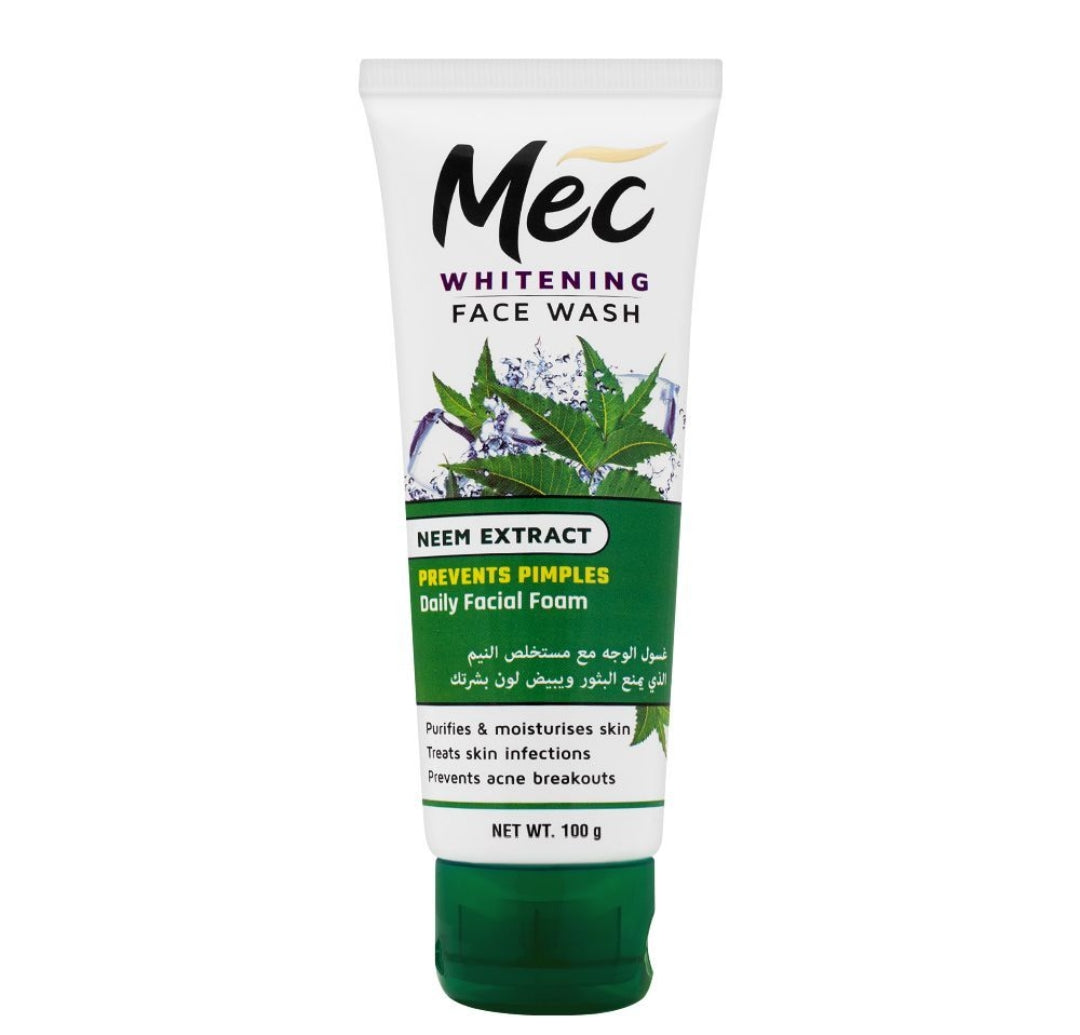 Mec Whitening Face Wash, Prevents Pimples, Daily Facial Foam, Neem Extract, 100g