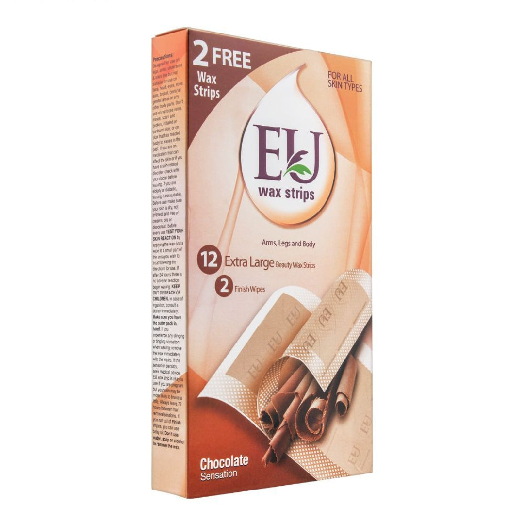 EU Chocolate Sensation Wax Strips, Arms, Legs And Body, For All Skin Types, 10+2 Pack