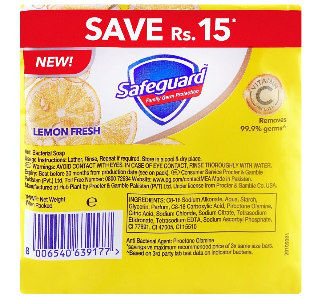 Safe Guard Soap Lemon Fresh, 3 x 125g, Value Pack