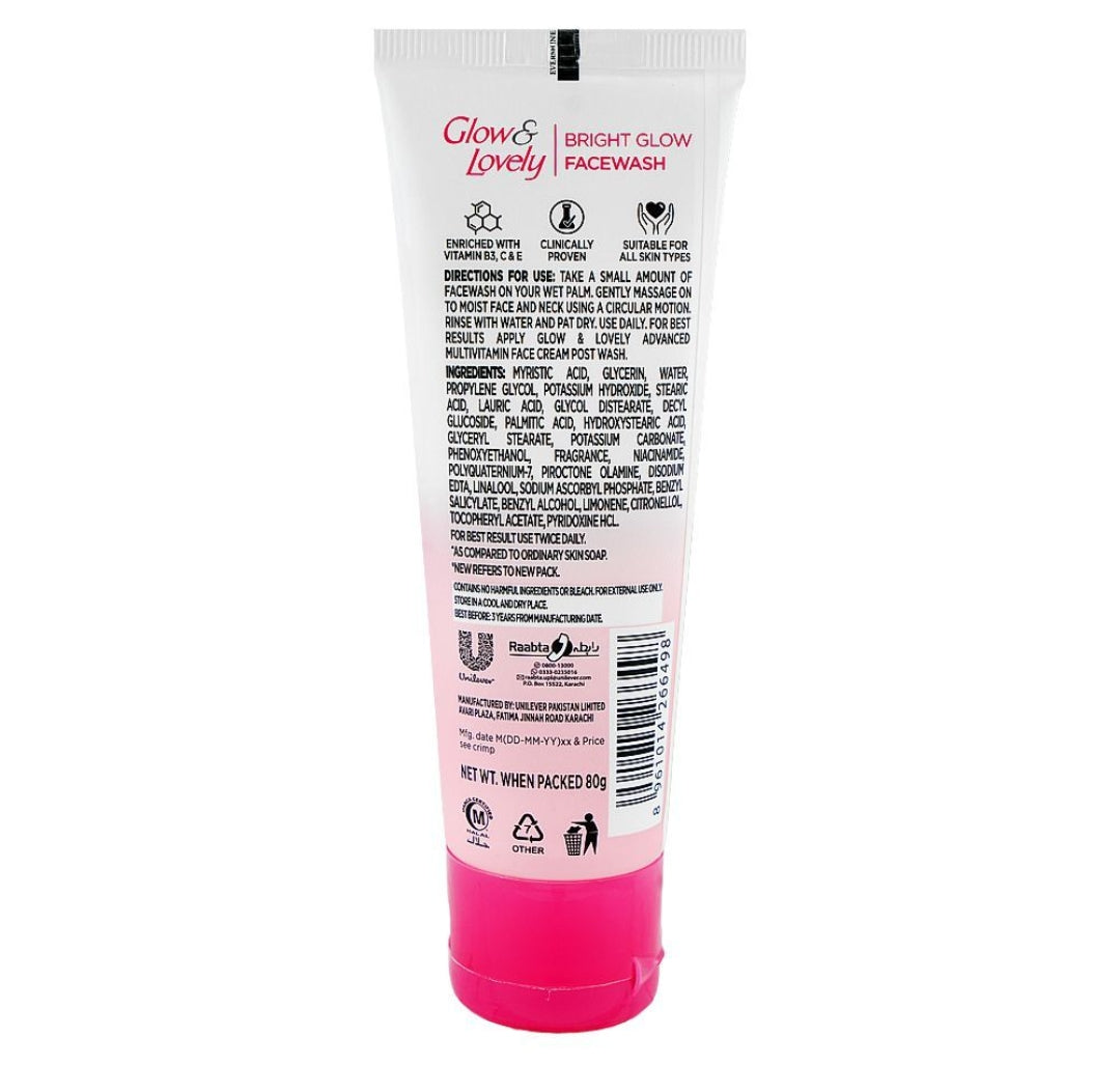 Glow & Lovely Bright Glow 3x Multi-Vitamins Face Wash, For All Skin Types, 80g
