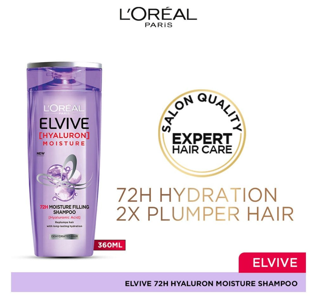 L'Oreal Paris Elvive Hyaluron Moisture 72H Moisture Filling Shampoo, 360ml