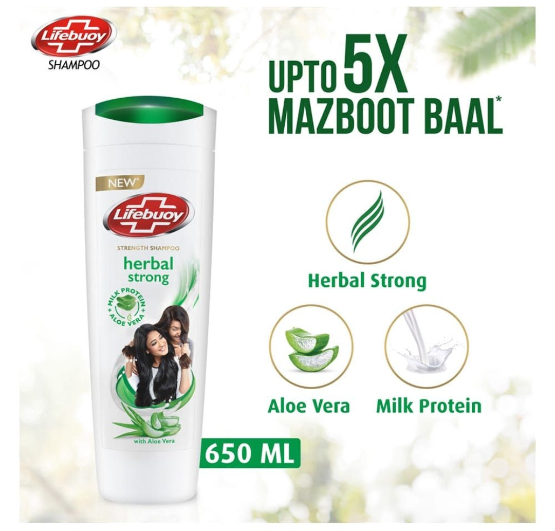 Lifebuoy Herbal Strong Milk Protein + Aloe Vera Strength Shampoo, 650ml