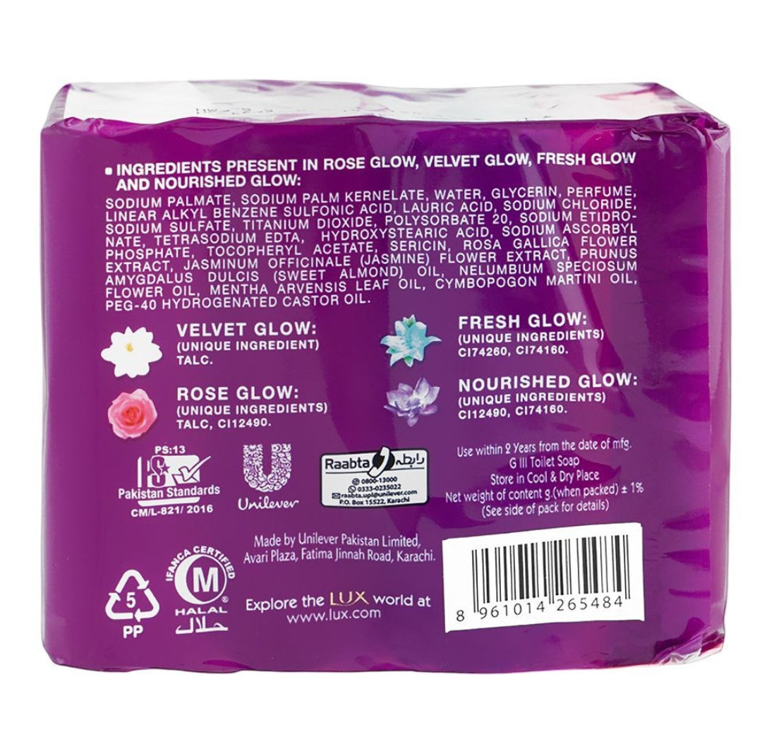 Lux Velvet Glow Rose Nourished Soap Pack, 4 x 98g
