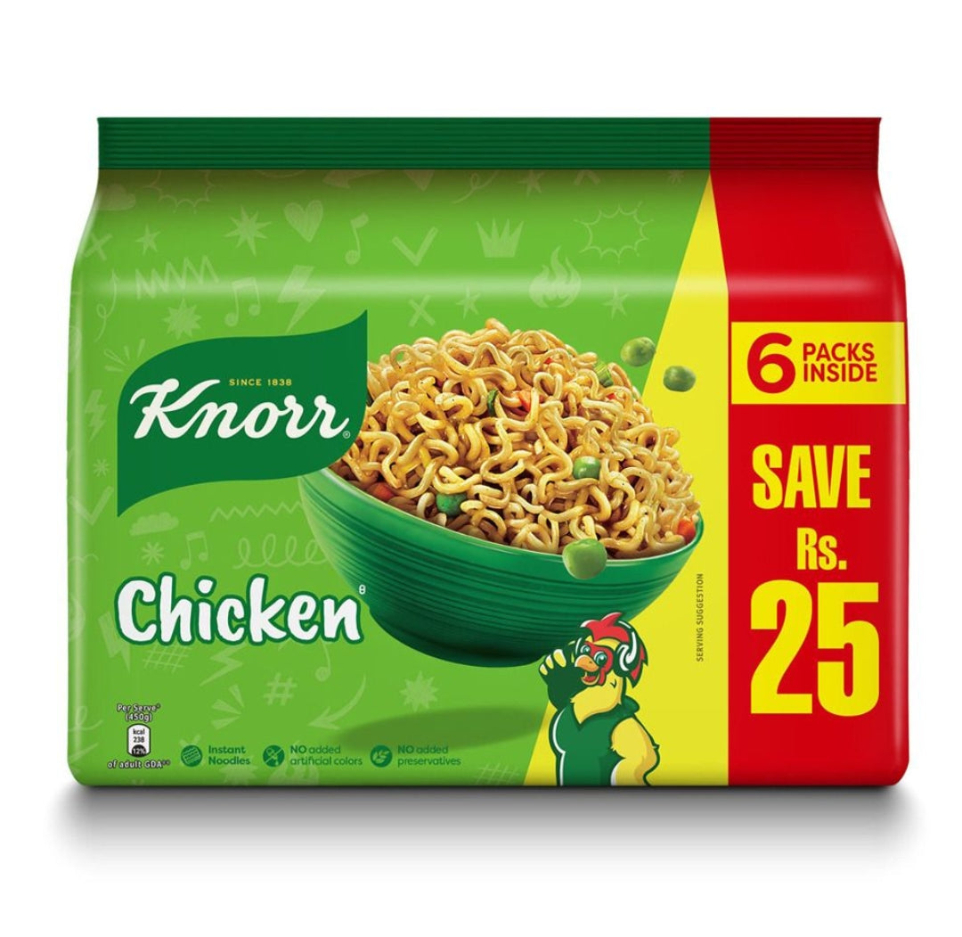 Knorr Noodles Chicken Party Pack, No Added Colors or Preservatives, One Serve 50g, 6-Packs Inside
