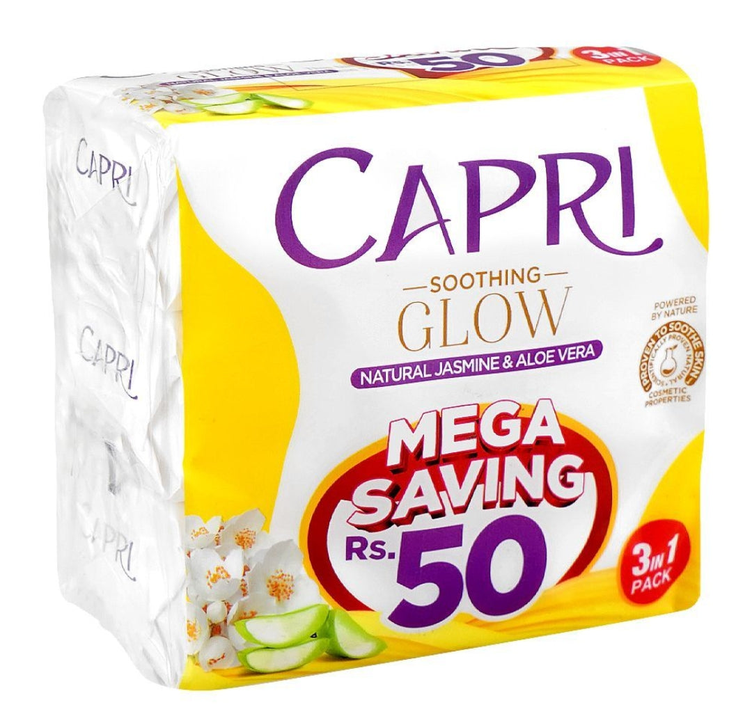 Capri Soothing Glow Natural Jasmine & Aloe Vera Soap, White, 3 X 150g