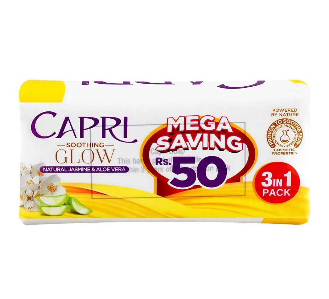 Capri Soothing Glow Natural Jasmine & Aloe Vera Soap, White, 3 X 150g