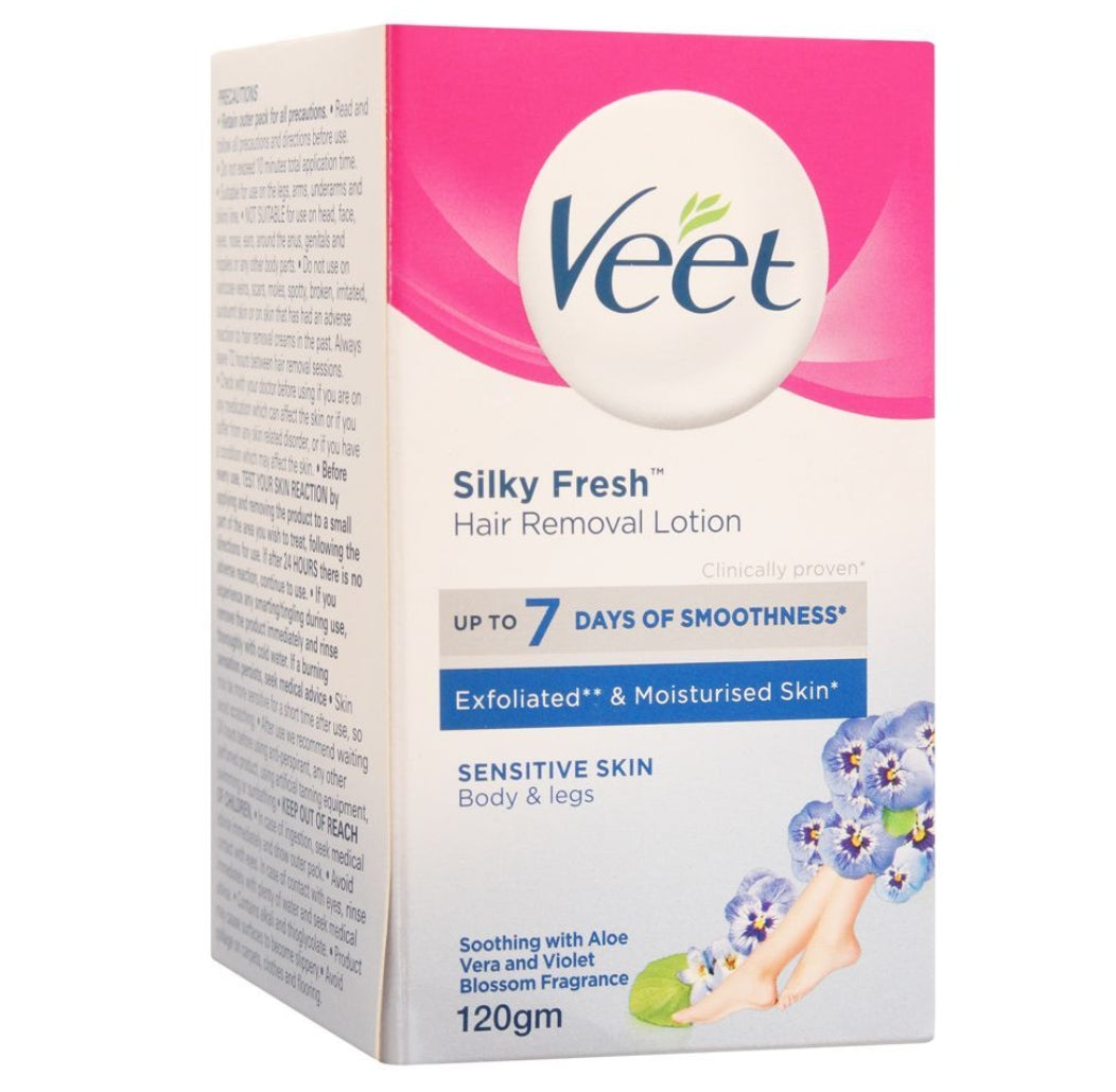 Veet Silky Fresh Sensitive Skin Hair Removal Lotion, Body & Legs, Sensitive Skin, 120g