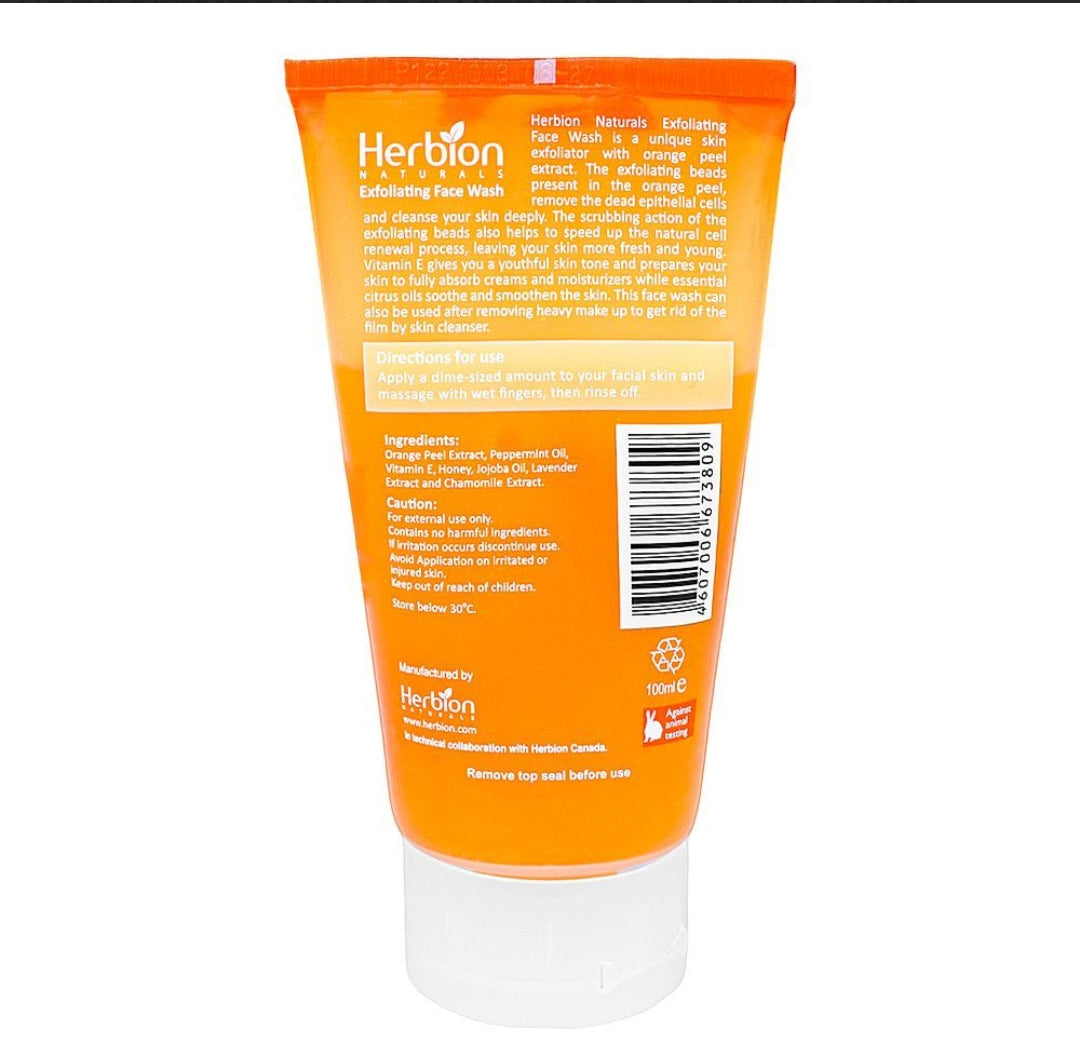 Herbion Orange Exfoliating Face Wash With Peppermint Oil and Vitamin E, For All Skin Types, 100ml