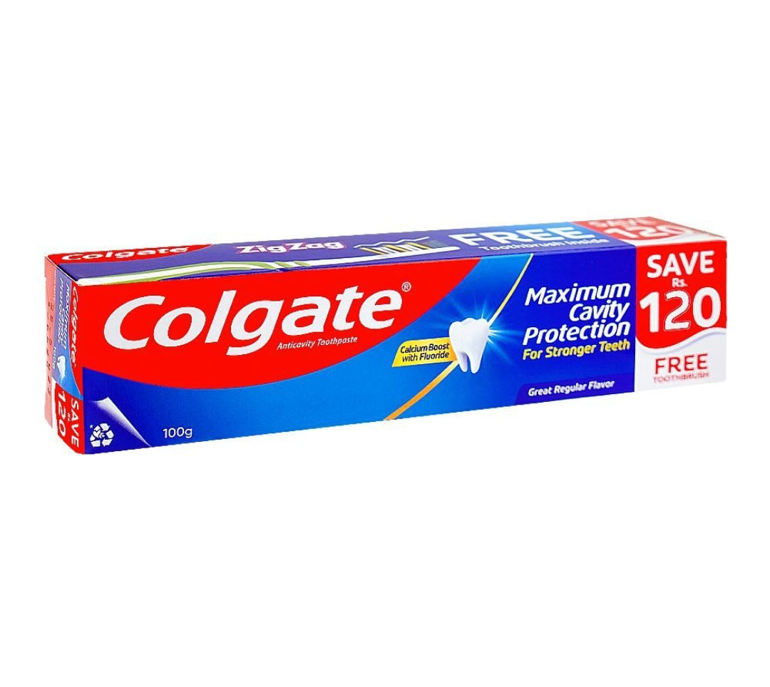 Colgate Maximum Cavity Protection Great Regular Tooth Paste 100gm Brush Pack Save Rs.120/-