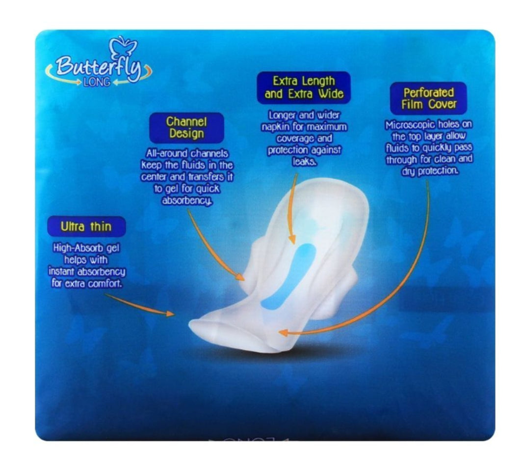 Butterfly Long Wide Size Ultra Napkins, XXL, 8-Pack