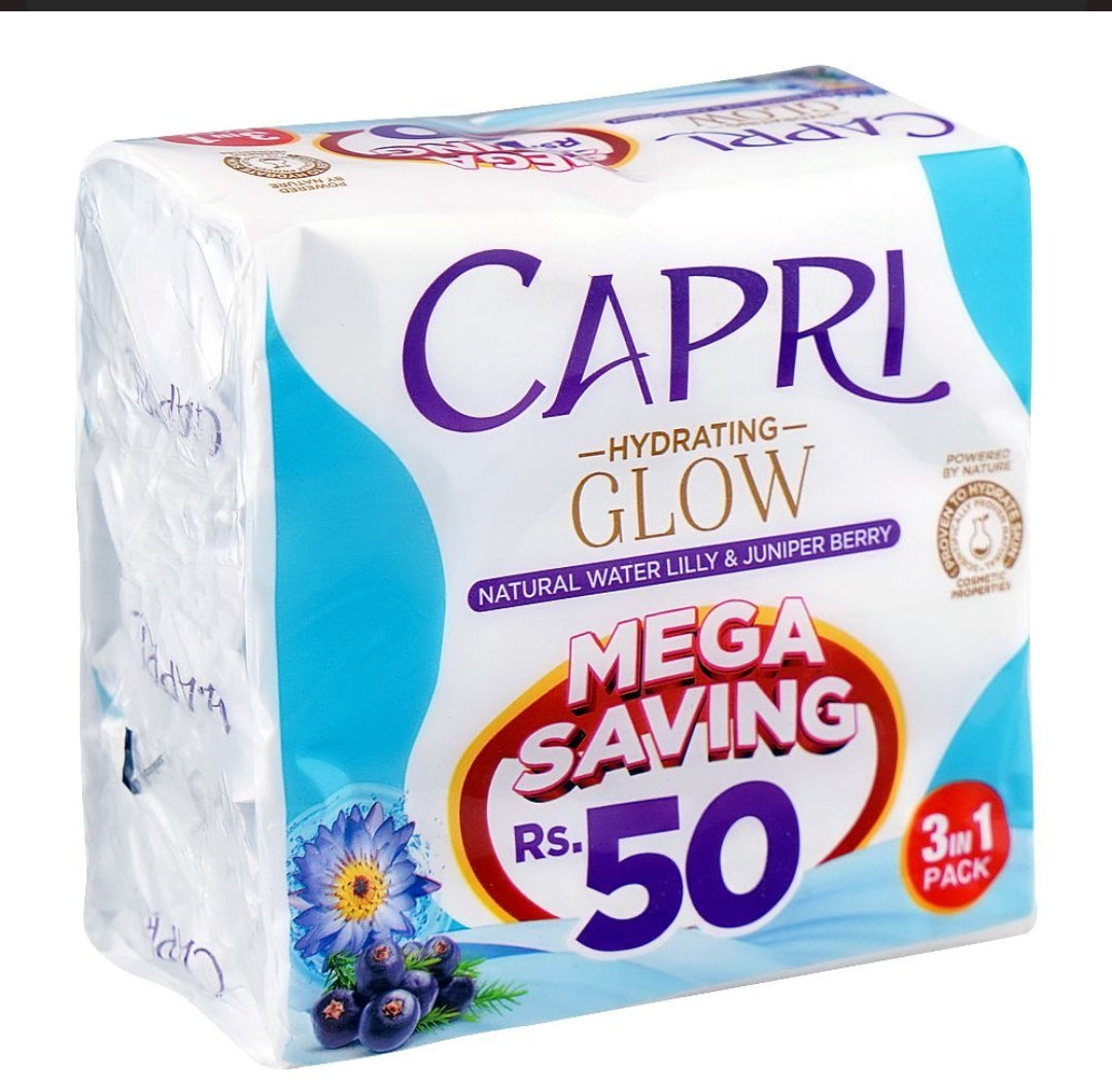 Capri Hydrating Glow Natural Water Lilly & Juniper Berry Soap, Blue, 3 X 150g