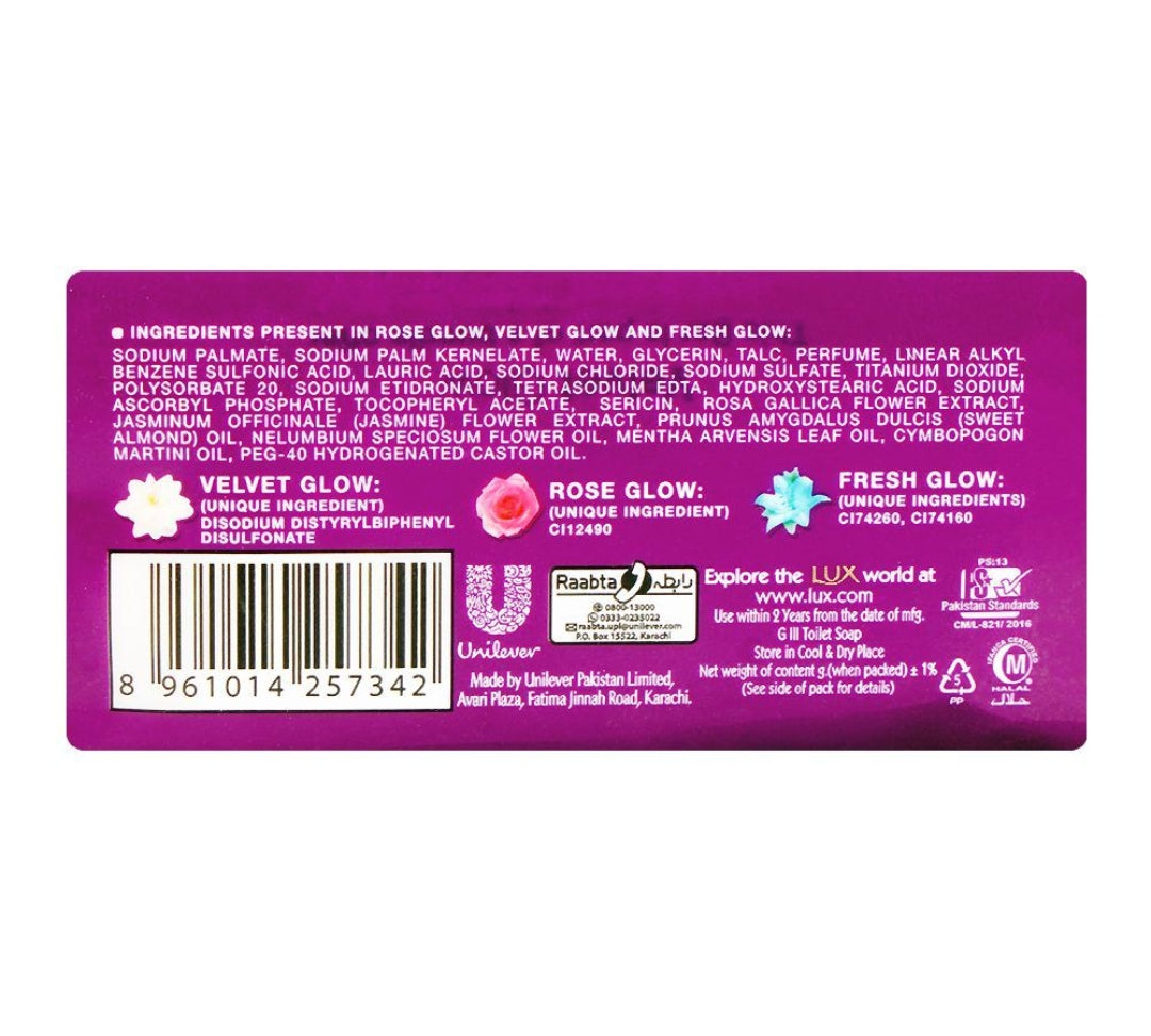 Lux Velvet Glow + Rose Glow + Fresh Glow 3-In-1 Soap, 128g