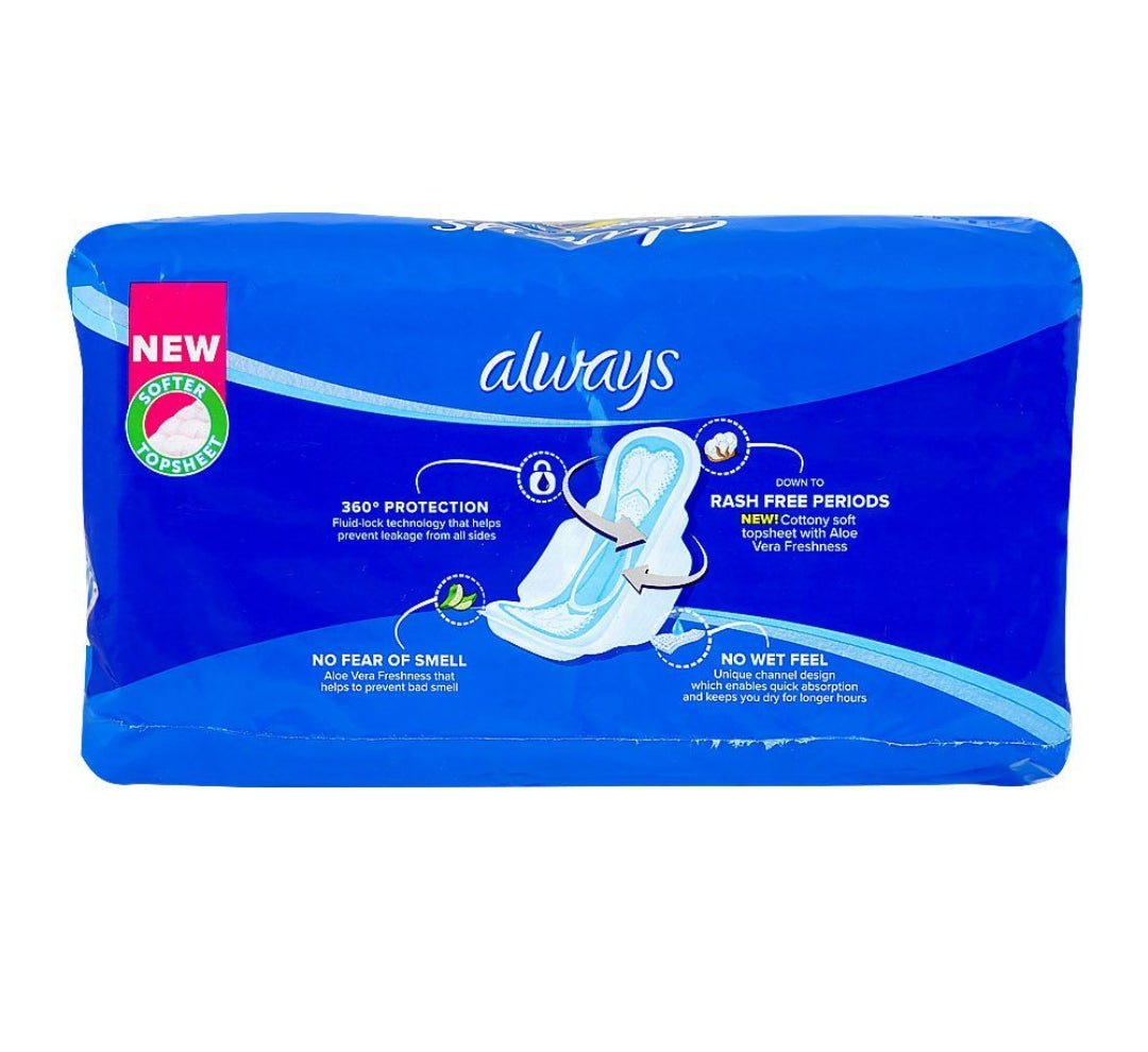 Always Aloe Vera Freshness Maxi Thick Long Pads, 18-Pack