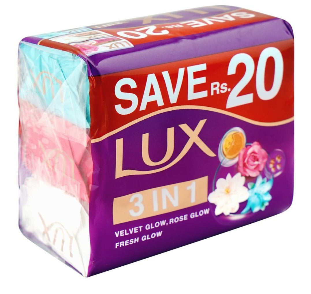 Lux Velvet Glow + Rose Glow + Fresh Glow 3-In-1 Soap, 128g