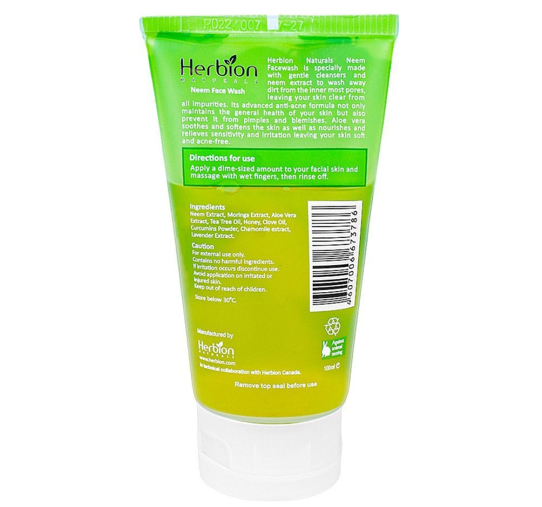 Herbion Anti Acne Neem Face Wash With Moringa and Aloe Vera, For All Skin Types, 100ml