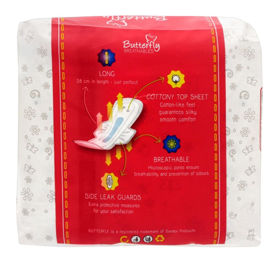 Butterfly Breathables Ultra Thin Sanitary Napkins, Super Soft Cotton Topsheet, Large, 8 Pads