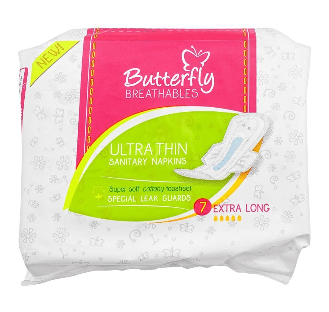 Butterfly Breathables Ultra Thin Sanitary Napkin, Extra Long, 7-Pack