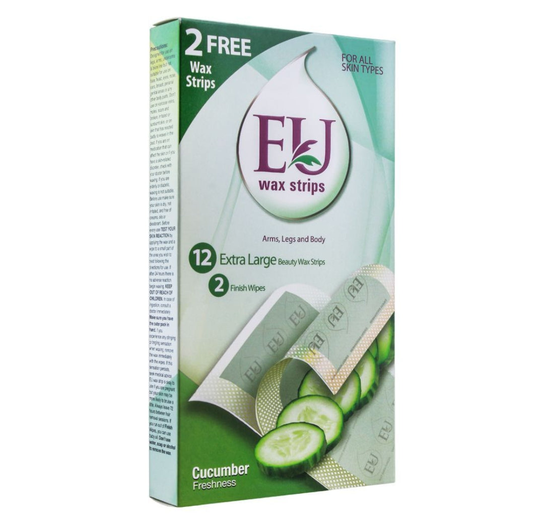 EU Cucumber Wax Strips, Arms, Legs And Body, For All Skin Types, 10+2 Pack