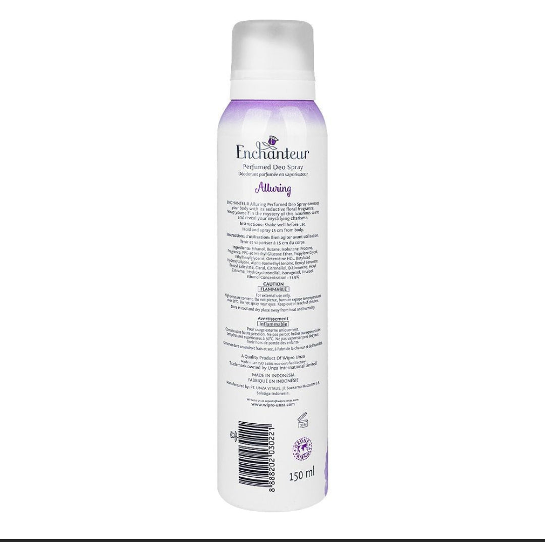Enchanteur Alluring Perfumed Deodorant Spray, Anti-Perspirant, 24 Hours Lasting, For Women, 150ml