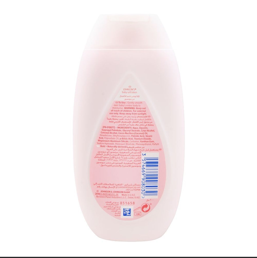 Johnson's Soft Baby Lotion, With Coconut Oil, Paraben Free, 200ml