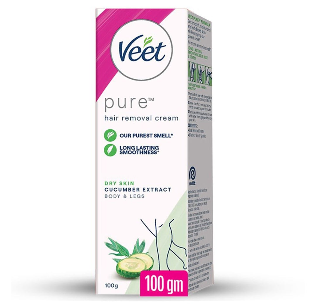 Veet Pure Cucumber Extract Dry Skin Hair Removal Cream, 100ml