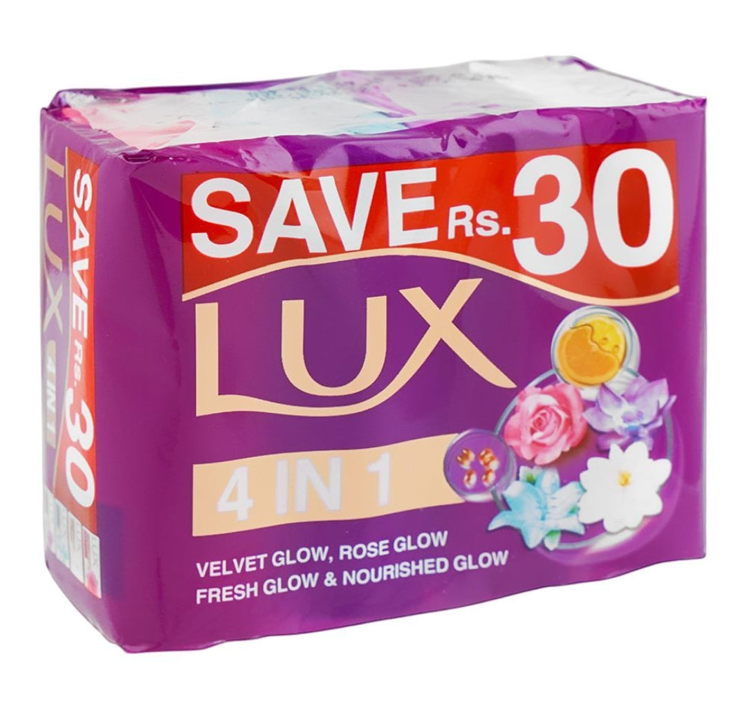 Lux Velvet Glow Rose Nourished Soap Pack, 4 x 98g