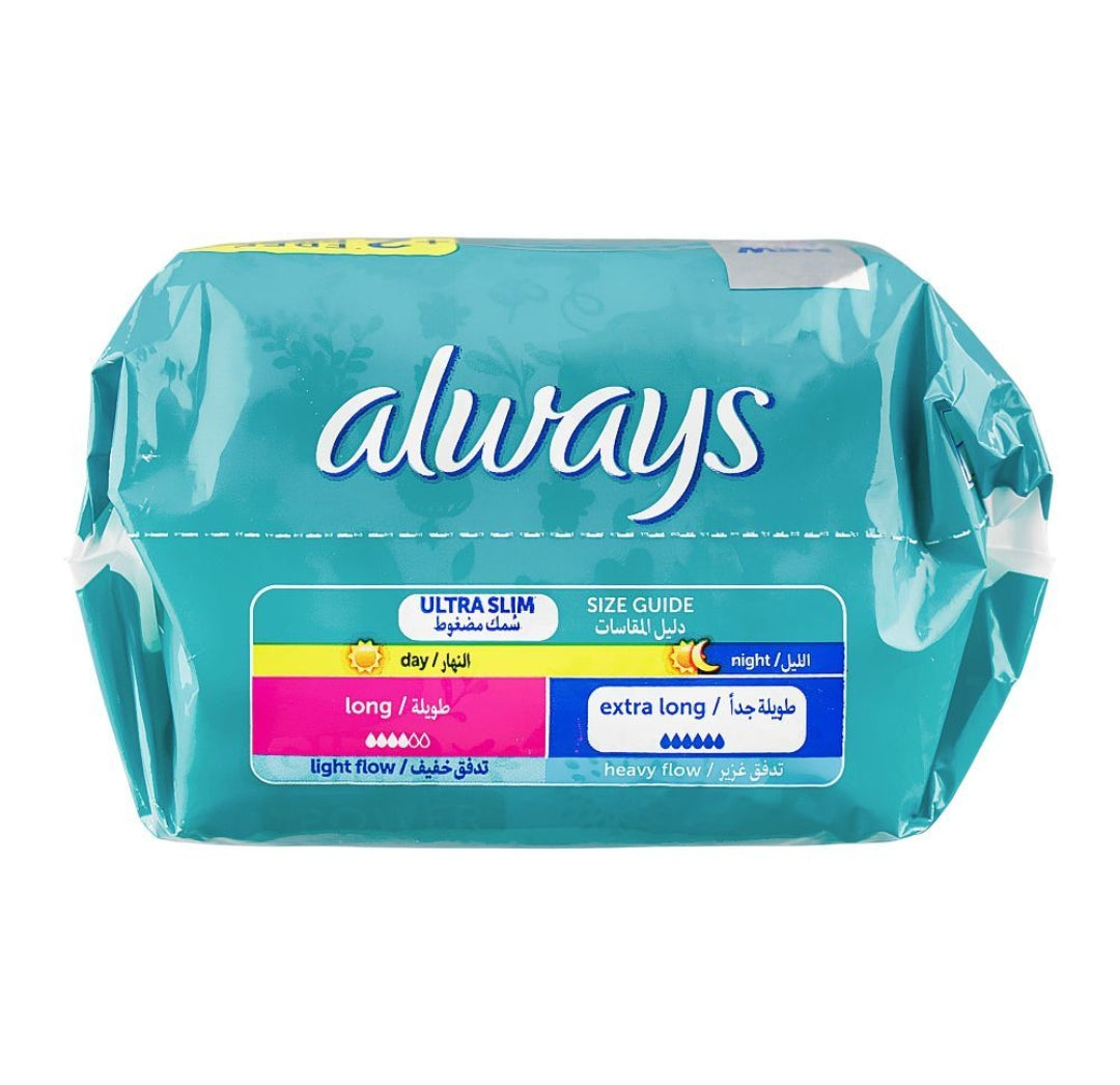 Always Protect Plus With Touch of Aloe Vera Ultra Slim Extra Long Pads, 14-Pack