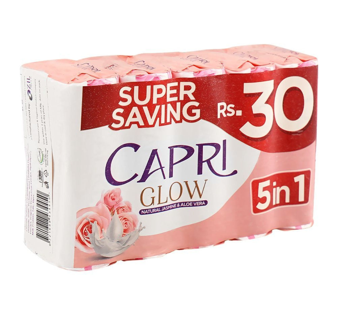 Capri Glow Jasmine & Aloe Vera Pink Soap, 5-In-1, 5 x 100g, Saving Pack