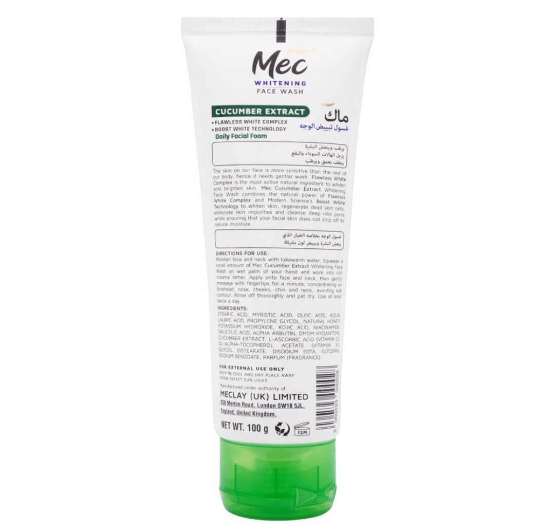 Mec Whitening Cucumber Extract Face Wash, 100g