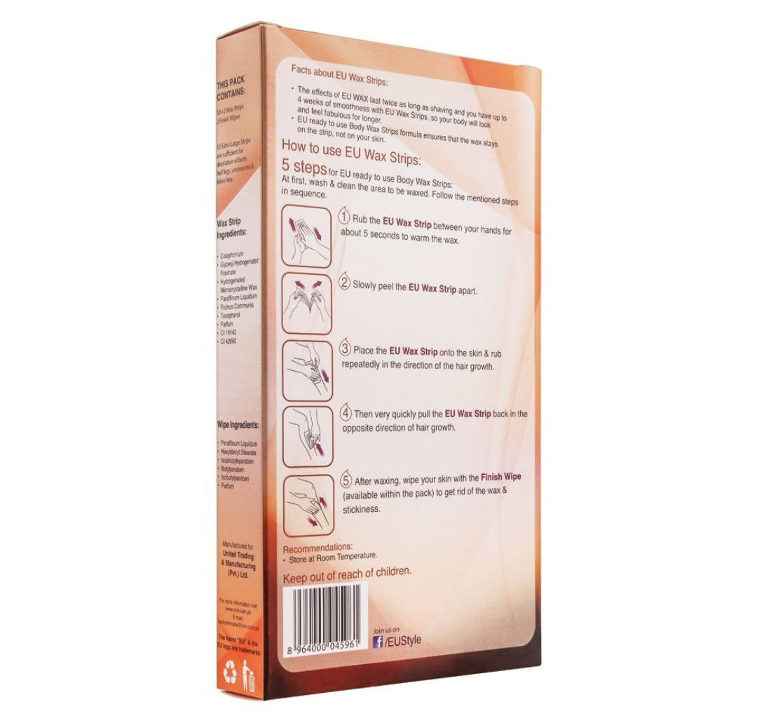 EU Chocolate Sensation Wax Strips, Arms, Legs And Body, For All Skin Types, 10+2 Pack