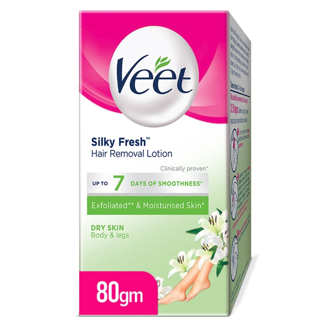 Veet Silky Fresh Hair Removal Lotion, Body & Legs, Dry Skin, 80g