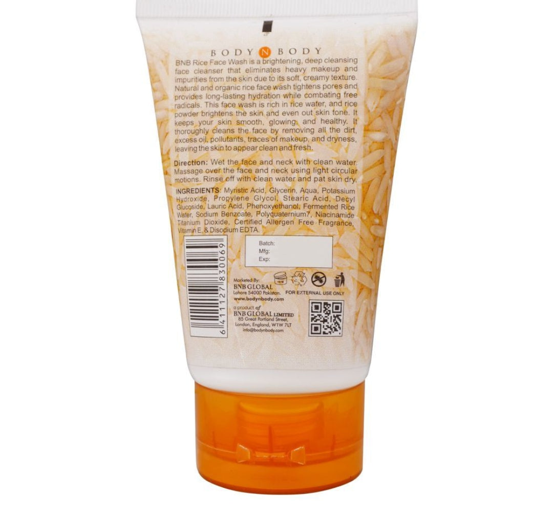 BNB Organic Source Brightening Rice Face Wash, Paraben and Sulfate Free, 120ml