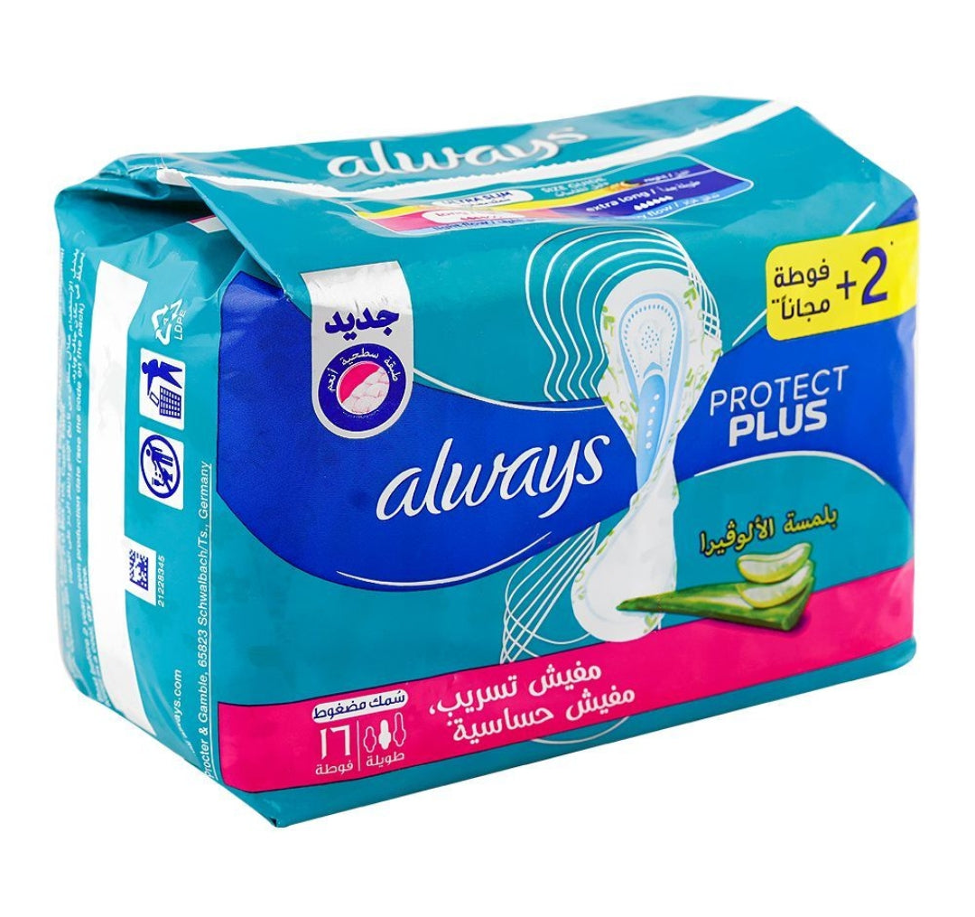 Always Protect Plus Pad With Aloe Vera, Ultra Slim Long, 17-Pack