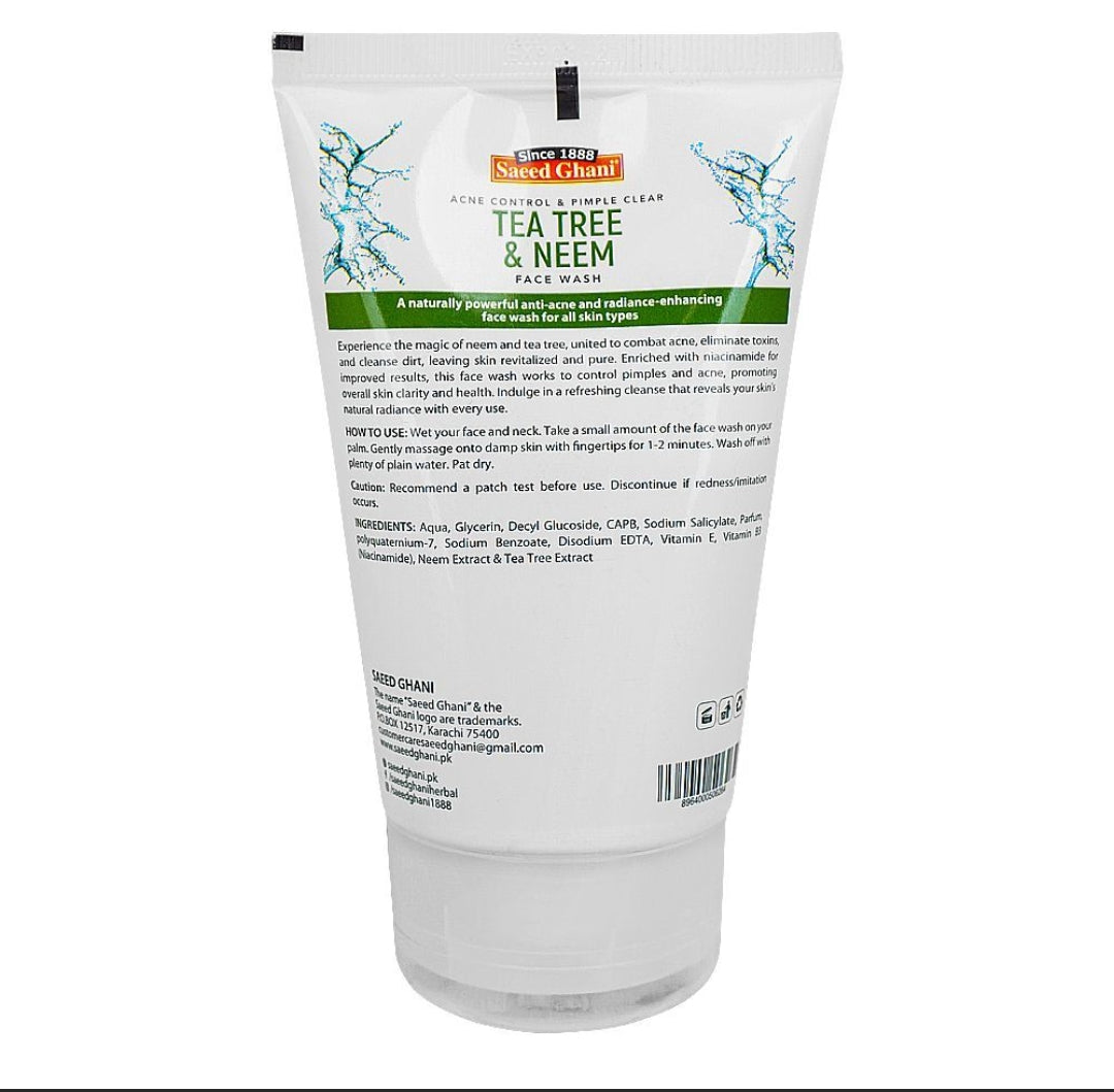 Saeed Ghani Acne Control & Pimple Clear Tea Tree & Neem Face Wash, For All Skin Types, 100ml