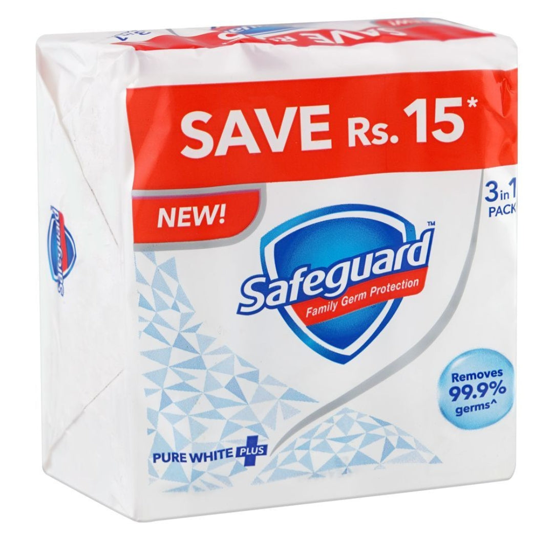 Safe Guard Pure White Plus Soap, 125g Each, 3-Pack