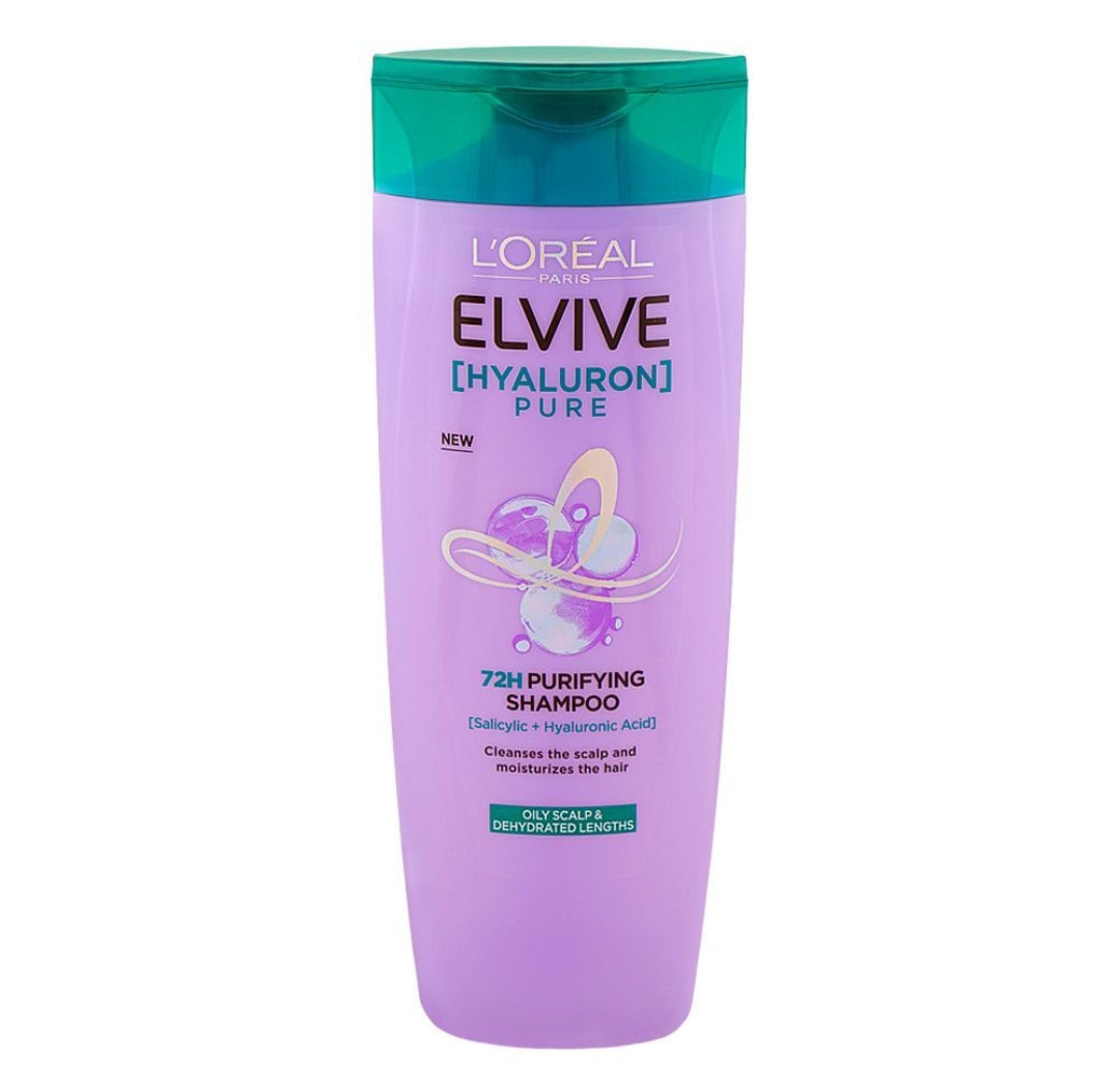 L'Oreal Paris Elvive Hyaluron Pure 72H Purifying Shampoo, Salicylic & Hyaluronic Acid, For Moisturize Hair, 360ml