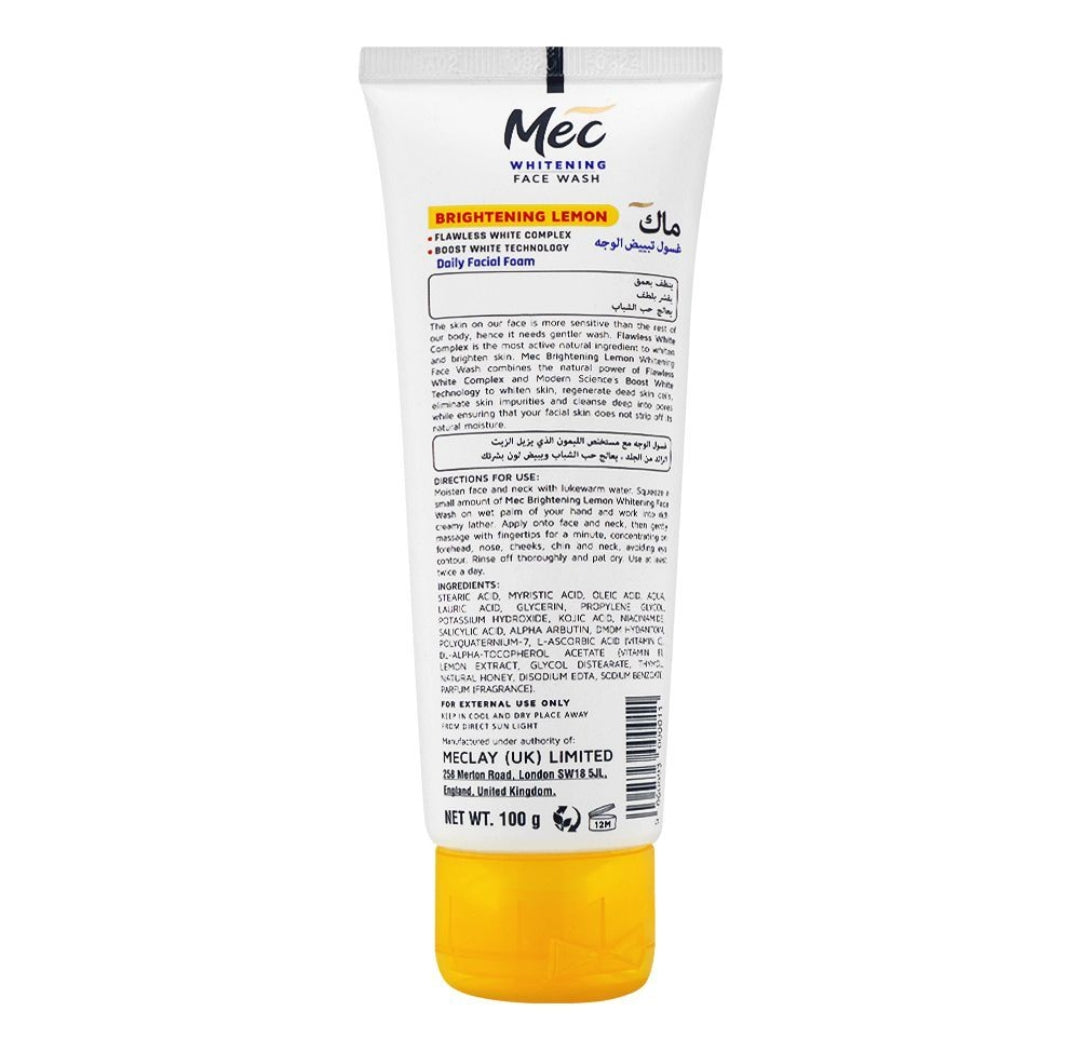 Mec Whitening Face Wash, Oil Clear Daily Facial Foam, Brightening Lemon, 100g