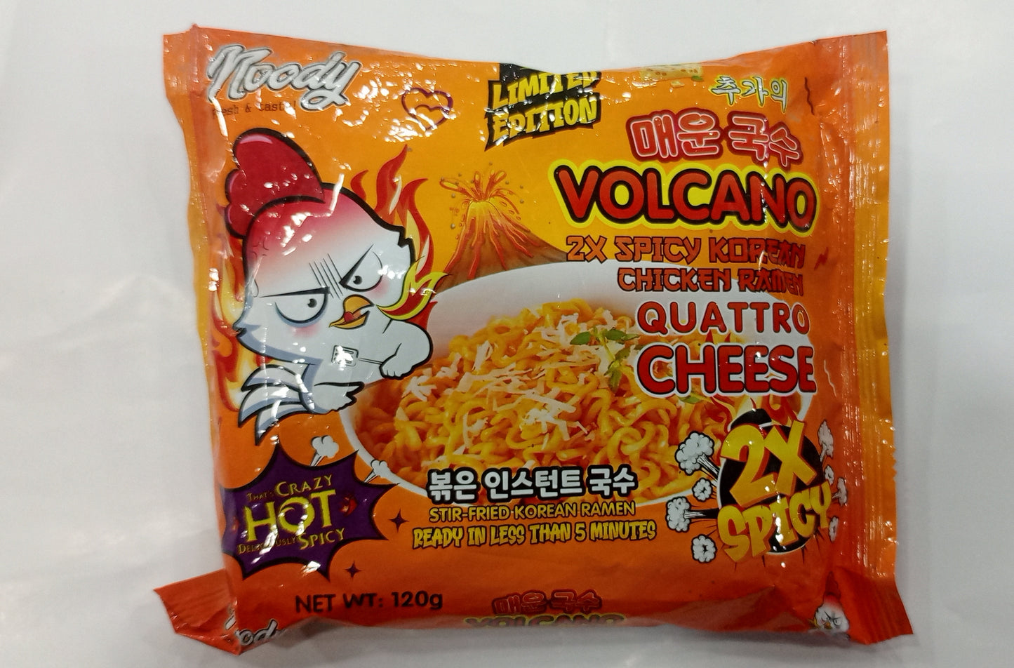 Noody volcano 2X Spicy Korean Chicken Ramen Quattro Cheese
