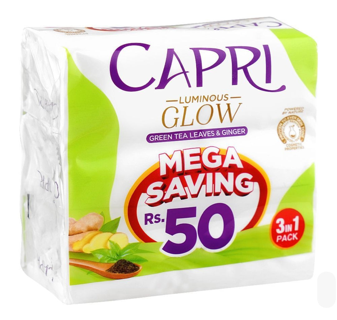 Capri Luminous Glow Green Tea Leaves & Ginger Green Soap, 3 X 150g
